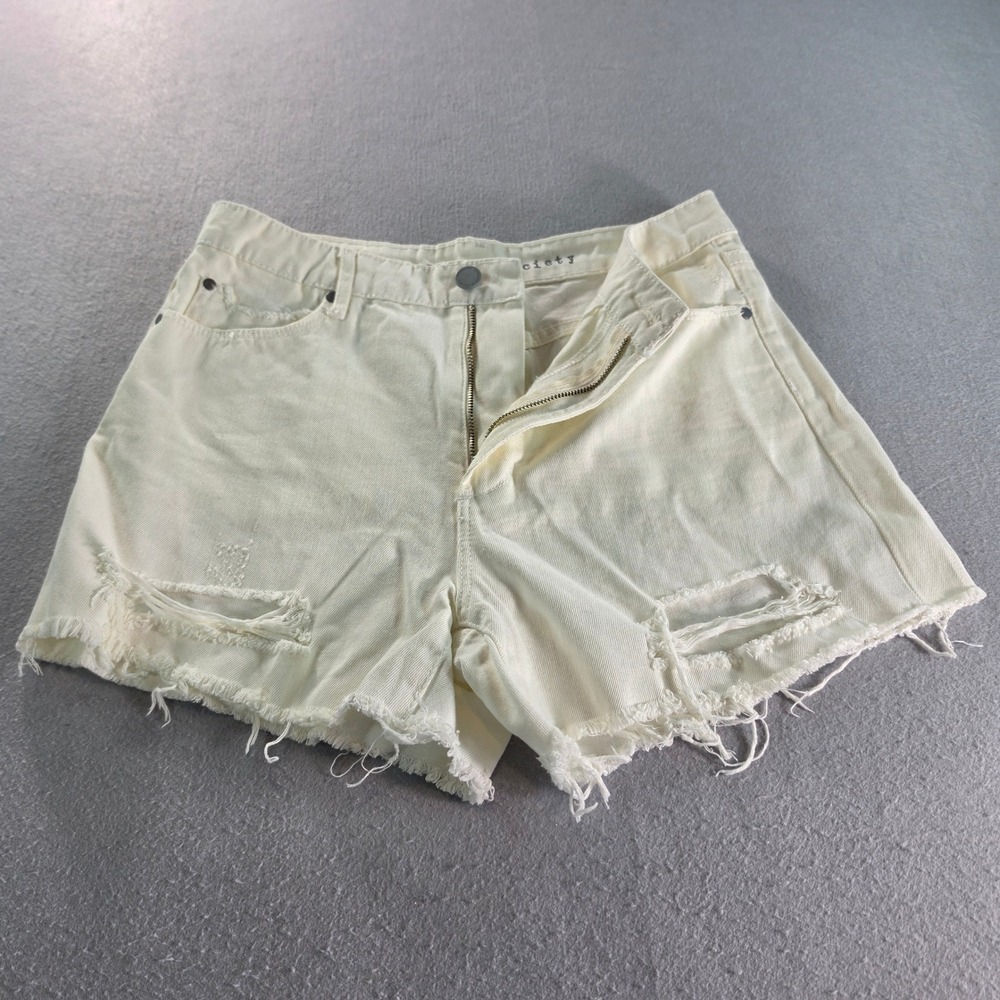 Articles of Society Distressed Denim Shorts High Rise Cream Off White Size 27